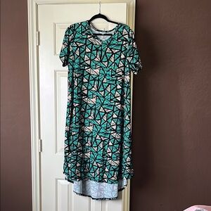 LuLaRoe Teal and Black Patterned Dress